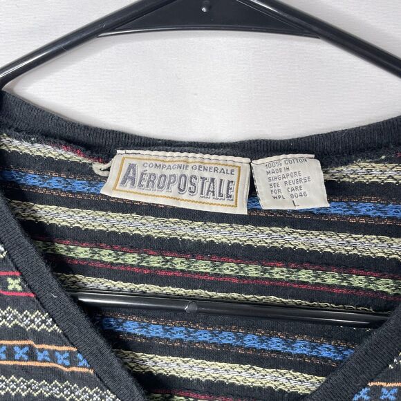 Aeropostale Womens Top Large Vintage Cropped Striped Button Front 100% Cotton - Picture 3 of 6